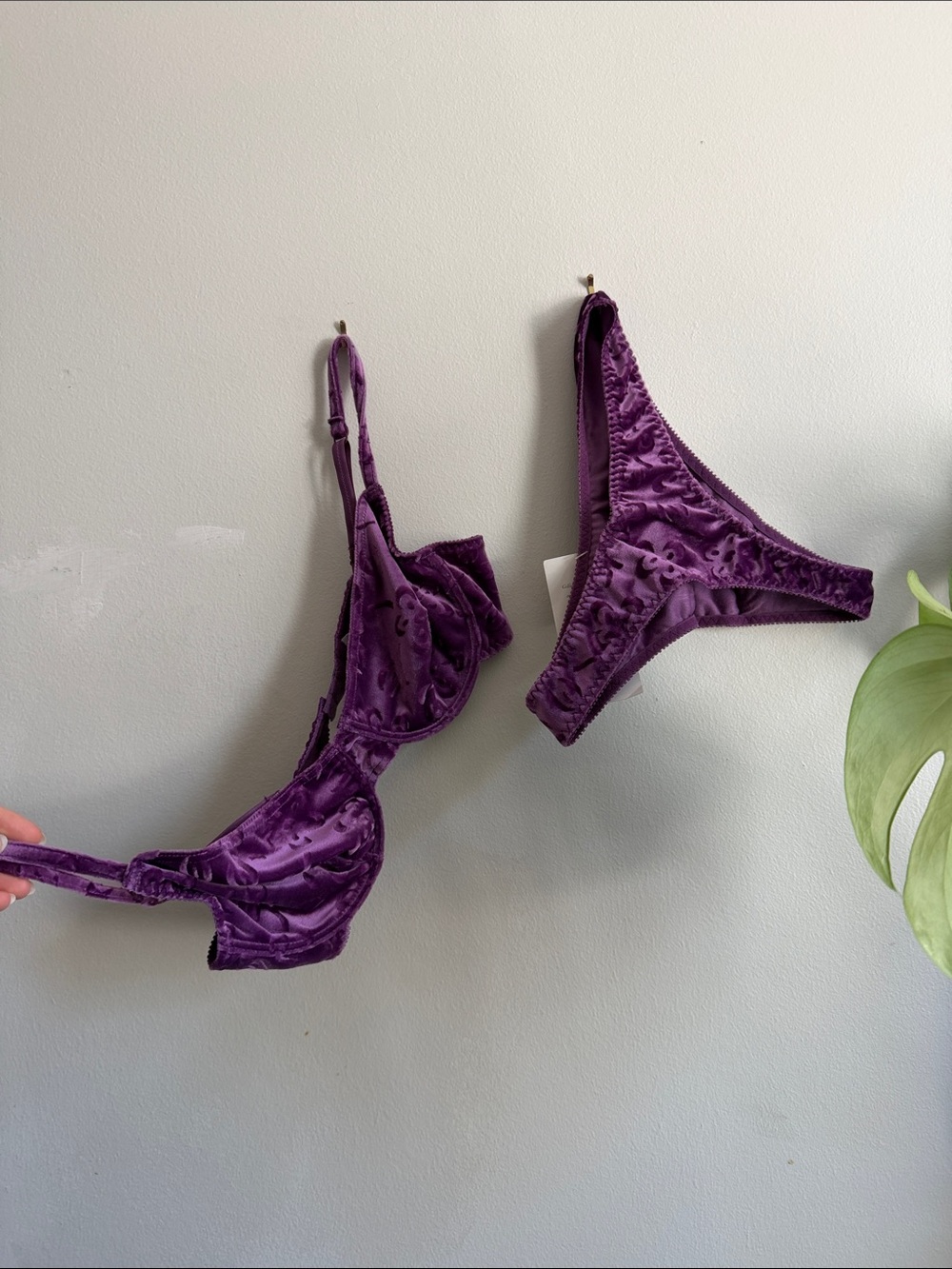 NWT Vintage Plush Velvet Underwire Bra & Thong Set - Purple